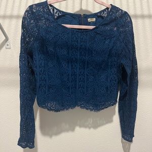 Blue lace crop top